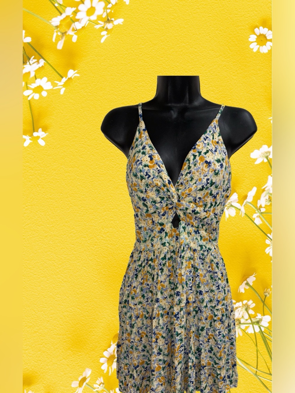 Floral twist & Cut Out Front Summer Dress - Yellow/Blue❤️NEW❤️